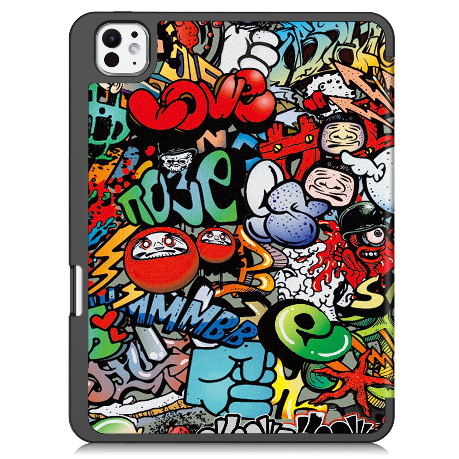 SaniMore for Apple iPad Pro 11 (2024) Case, Auto Sleep/Wake, PU Leather Case with Tri-Fold Kickstand & Pencil Holder Shockproof Protective Cover for Women Men, Graffiti