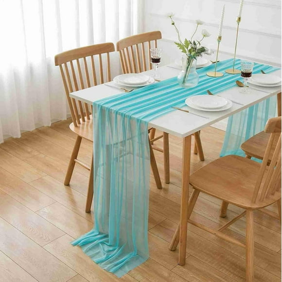 shiyou-AOKSUNONA Table Runner Chiffon Turquoise Table Runner Boho Table Runner 27x118 Inch for Wedding Bridal Baby Shower Table Decoration
