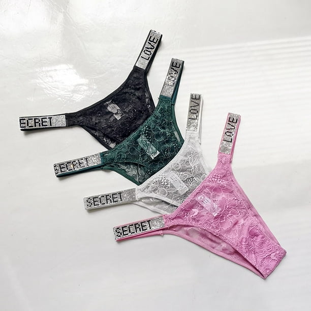 Lace seamless underwear women's panties thong low waist sexy V letter  rhinestone G string lingerie panty Size Free DM FOR QUERIES 📥