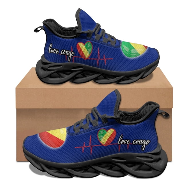 Zapatillas deportivas con estampado de la bandera de la República del Congo para mujer, antideslizantes, cómodas, planas y con amortiguación de impactos, de malla transpirable, informales, regalo