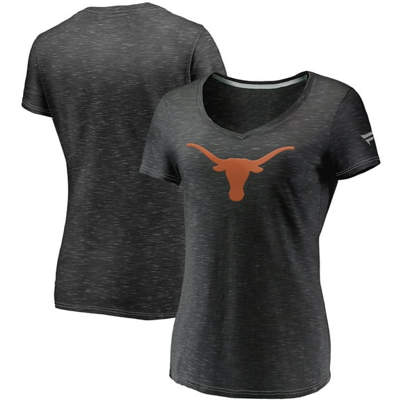 Women's Fanatics Charcoal Texas Longhorns Primary Logo Space-Dye V-Neck T-Shirt