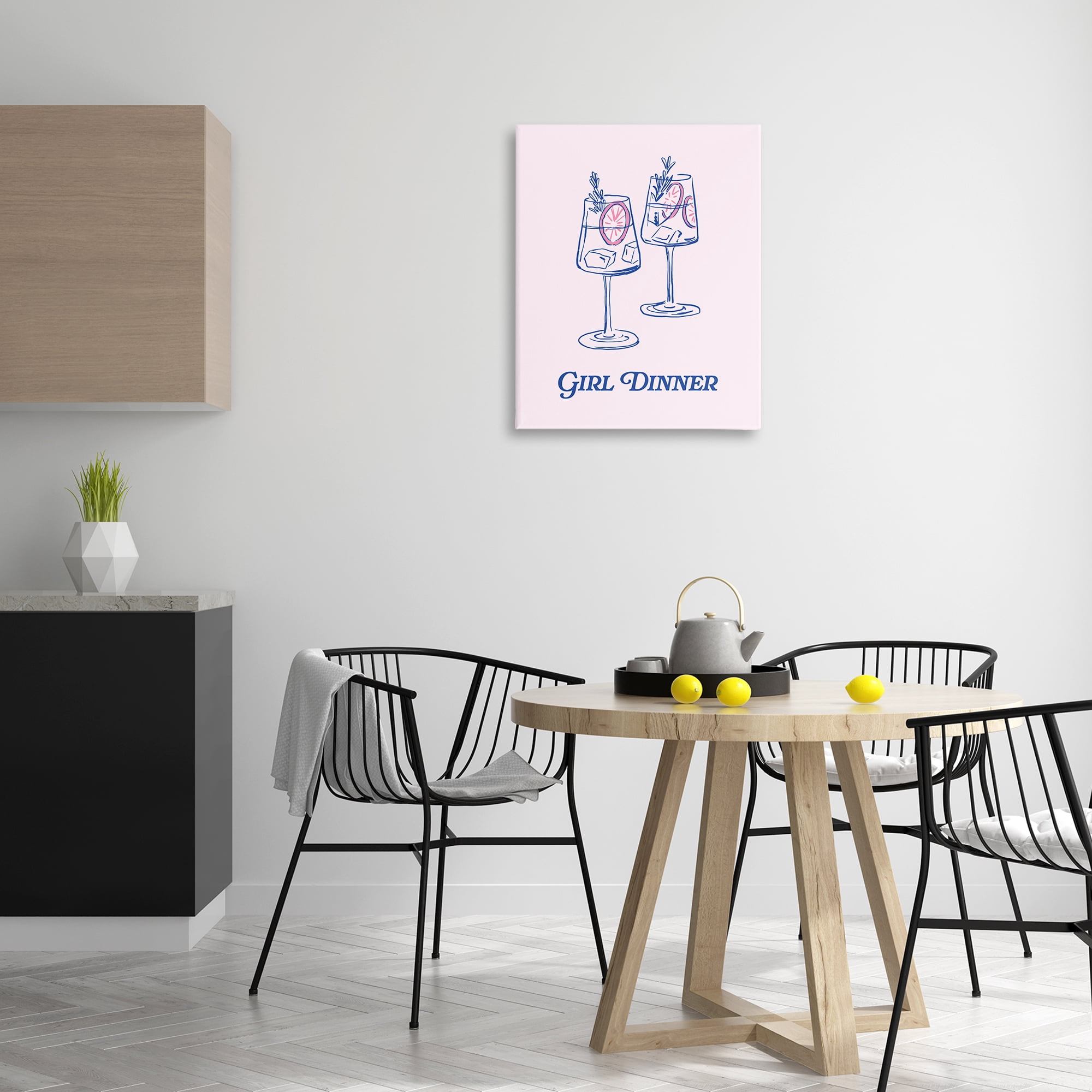 Stupell Industries Girl Dinner Cocktails Food & Beverage Painting Wrapped Canvas Art Print Wall Art, 24 x 30