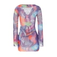 thumbnail image 2 of Lamuusaa Women Mini Dress Long Sleeve LacingPrint Patchwork Slit Bodycon Dress for Club Party, 2 of 9