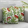 thumbnail image 3 of Heduofu Flower Embroidered Farmhouse Decorative Throw Pillow Cover, Cottage Floral Green Leaves Knit Pattern, 100% Cotton Canvas Cushion Case for Sofa Couch Bedroom Decor(Red Flowers) White, 3 of 5