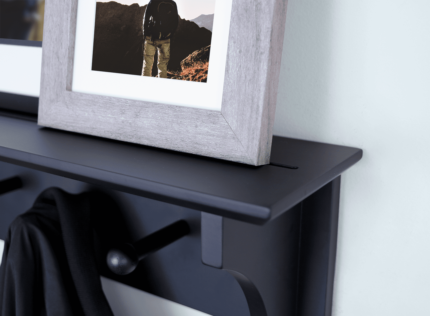 Ballucci Wall Coat Rack Shelf, Entryway Floating Shelf Rack, 5 Pegs, 24", Black