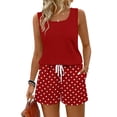 thumbnail image 5 of Two Piece Sets for Women Casual Short Sets for Women Polka Dots Beach Vacation Sleeveless Tank Top Square Neck Drawstring Womens Summer Outfits Deep Red XXXL, 5 of 8