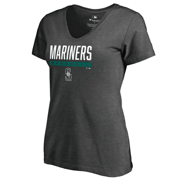 Women's Ash Seattle Mariners Win Stripe V-Neck T-Shirt