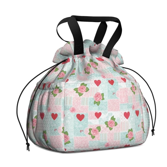 Pioneer Flower Floral Print Pattern Drawstring Lunch Bag Women - Drawstring Lunch Bag Insulated for Work Office - Stain-Resistant Large Lunchbags for Women with Multi-Pockets