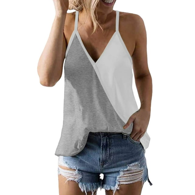 Playeras,Blusas y Tops,Ropa para Mujer Cropped Tank Top Mujeres Verano Cuello en V Boho Estampado floral Camisetas sin mangas Casual Camisas sin mangas Camis (Grey, M)