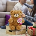 thumbnail image 3 of Brown Teddy Bear Plush Pillow with Pink Bouquet, Cute Teddy Bear Stuffed Animal Gift for Girlfriend Boyfriend & Bosom Friend, Perfect for Christmas Valentine Birthday Wedding, 3 of 8