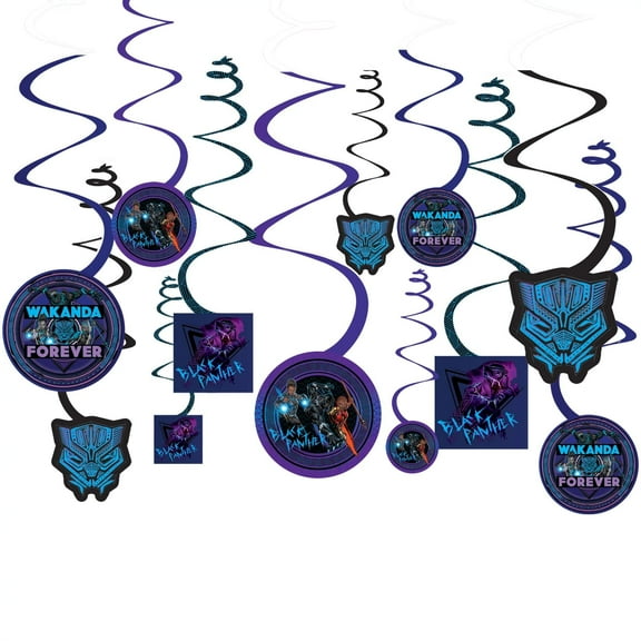 Stunning Black Panther Wakanda Forever Spiral Hanging Decorations (Pack of 12) - Multicolor Paper - Perfect for Themed Events, Parties & Celebrations