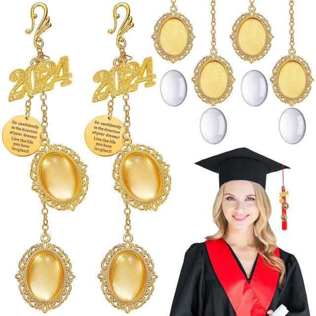 YAOMOBB Classmates Friendship Pendant Gem shaped Tassel Pendant with Photo Insert 2024 Class Graduation Pendant Mentor Appreciation Gift