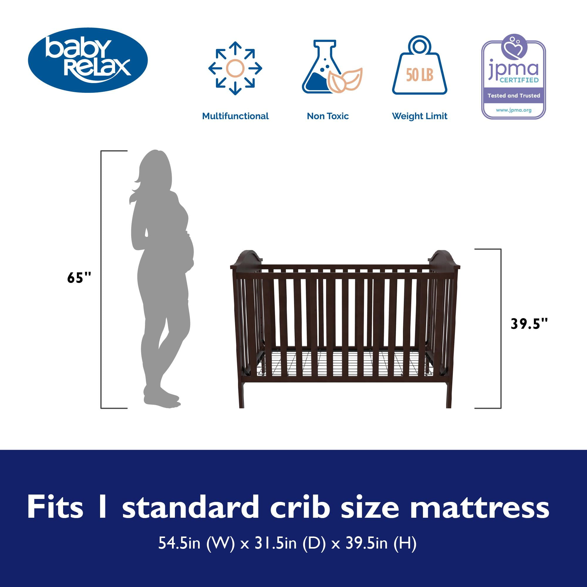 Baby Relax Adele 3-in-1 Convertible Crib, Espresso