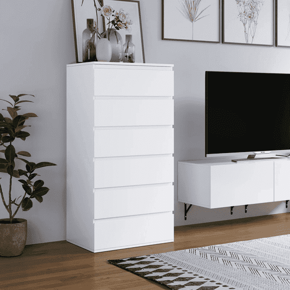Homfa 6 Drawer White Dresser, Modern Storage Cabinet for Bedroom,Tall Chest of Drawers for Living Room