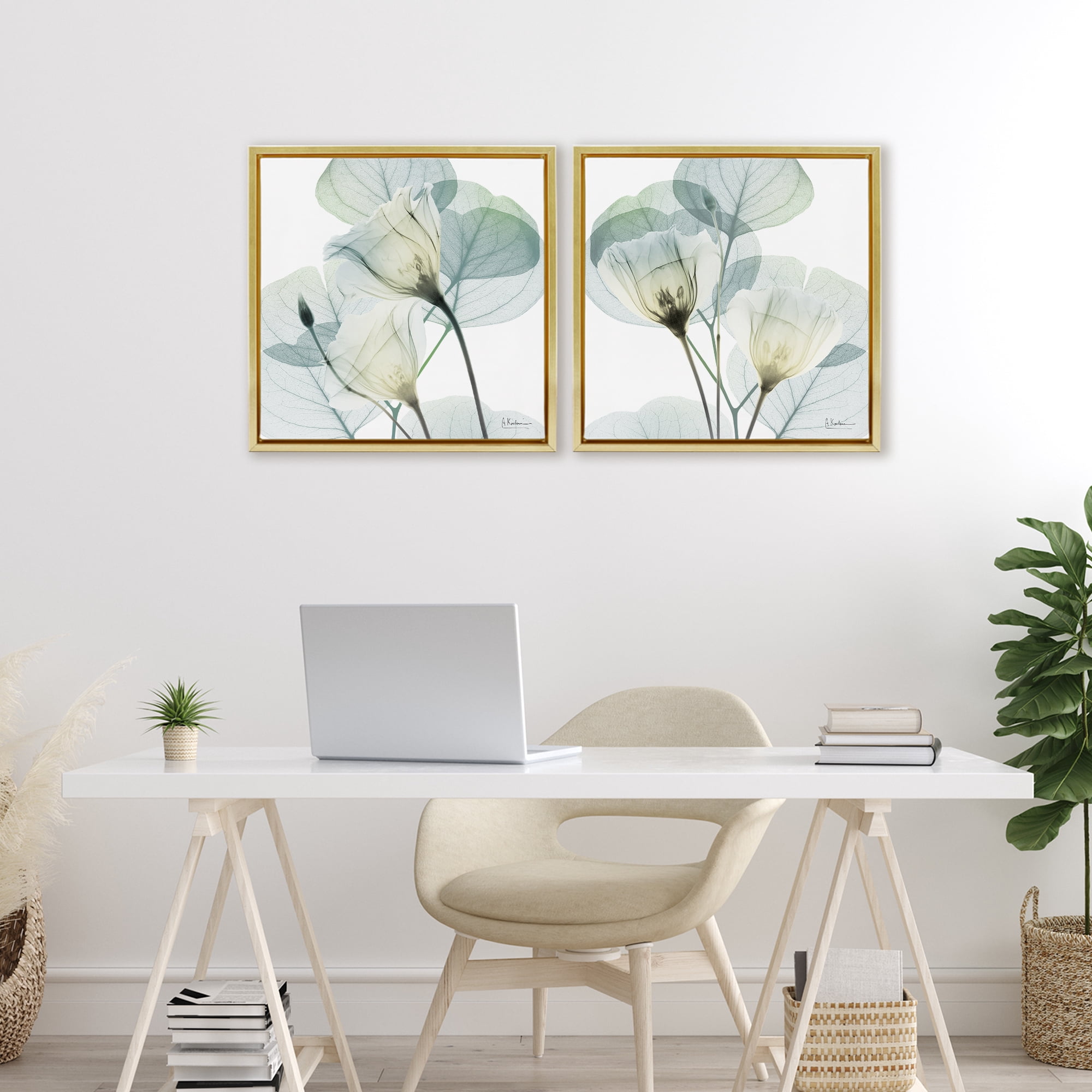 Stupell Industries Divine Fate Flowers 2 Piece Gold Framed Floater Canvas Set, design by Albert Koetsier