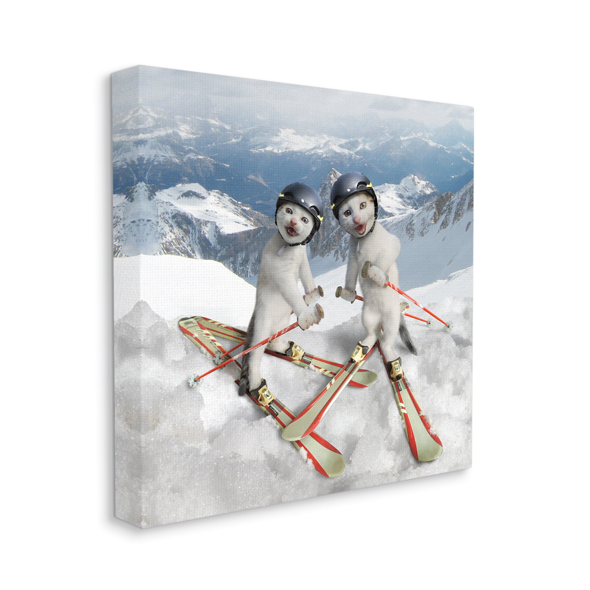 Stupell Industries Humorous White Cats Skiing Gear Snowcapped Mountains Graphic Art Gallery Wrapped Canvas Print Wall Art, Design by Chiara