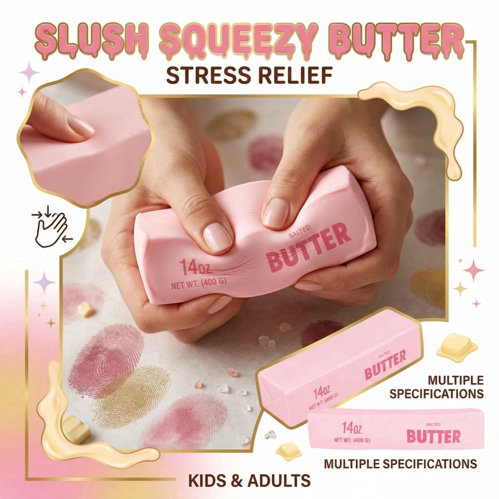 Pink Butter Squishy 14oz Jumbo Squishy Stick of Butter - Realistic Slow Rising Food Fidget for Stress Relief & Anxiety Relaxation 2026