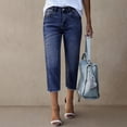 thumbnail image 2 of Women's Cropped Pants, Soft Fabric Slim Fit High Waisted Hem with Pocket, Fashionable Casual Trousers, Lounge Beach Outdoor, Capri Pants for Women | UKHCCC,Dark Blue S, 2 of 8
