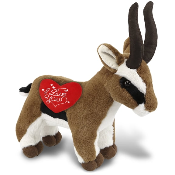 DolliBu I Love You Plush Super Soft Antelope - Cute Stuffed Animal Antelope with Red Heart Plush for Valentines, Anniversary, Romantic Date, Boyfriend, or Girlfriend Gift - 10 Inches