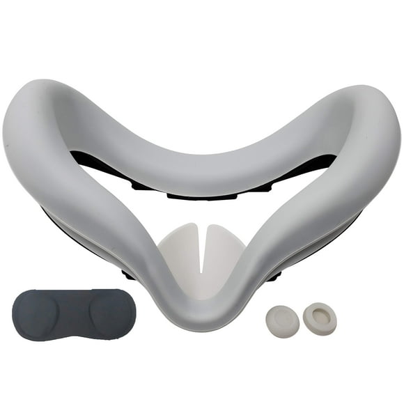 TNE Face Cushion Cover, Lens Pad, Thumbstick Caps for Oculus Quest 2 | Silicone Face Cover, Lens Dust Protector, Controller Thumb Grips Accessories for Virtual Reality Gaming VR Headset (White)