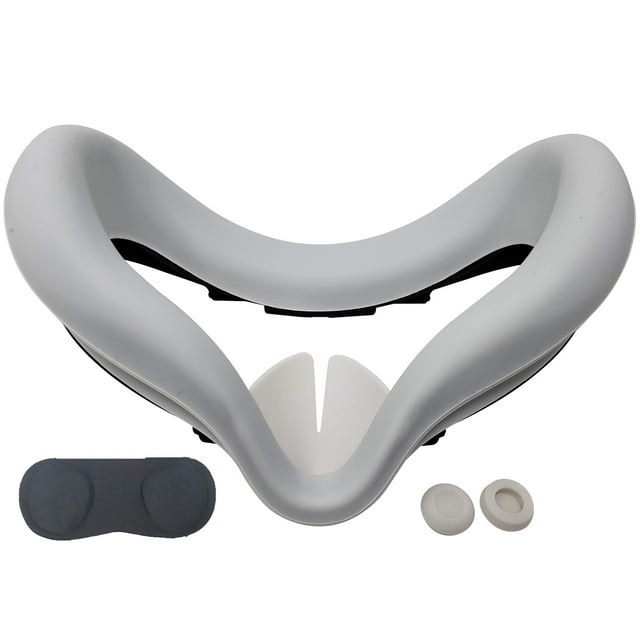 TNE Face Cushion Cover, Lens Pad, Thumbstick Caps for Oculus Quest 2 | Silicone Face Cover, Lens Dust Protector, Controller Thumb Grips Accessories for Virtual Reality Gaming VR Headset (White)