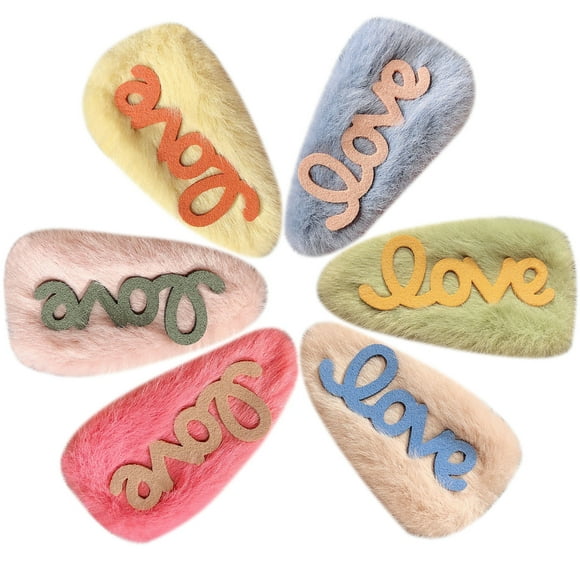 6PCS Snap Hair Clip Fashion Love Fluffy Hair Barrette Hair Pin for Girl Women