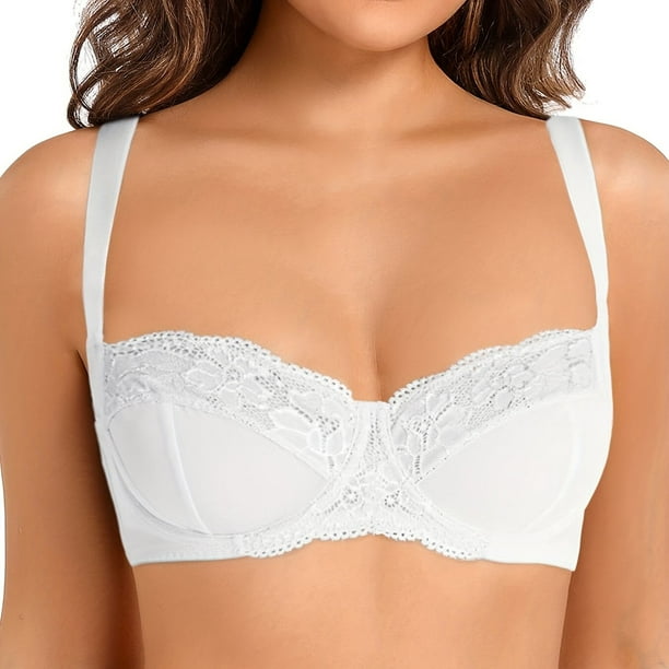Elegant Plus Size Balconette Bra with Contrast Lace and Non-Padded Push Up  Design 