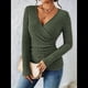 thumbnail image 4 of Camisa de Larga para Mujer, Cuello en V, Punto Acanalado, Suéter Ajustado con Botones, Blusa Informal de Trabajo para Otoño Verde S, 4 of 9