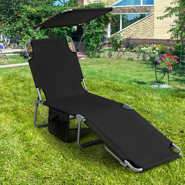 Gymax Foldable Lounge Chair Adjustable Outdoor Beach Patio Pool ...