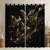 Castle Fairy Flying Butterflies Black Out Curtains for Boys Girls Teenagers,Black Golden Curtains Pack Of 2 (42X63 Each),Bling Glitter Bedroom Curtains,Microfiber Bedroom Decor