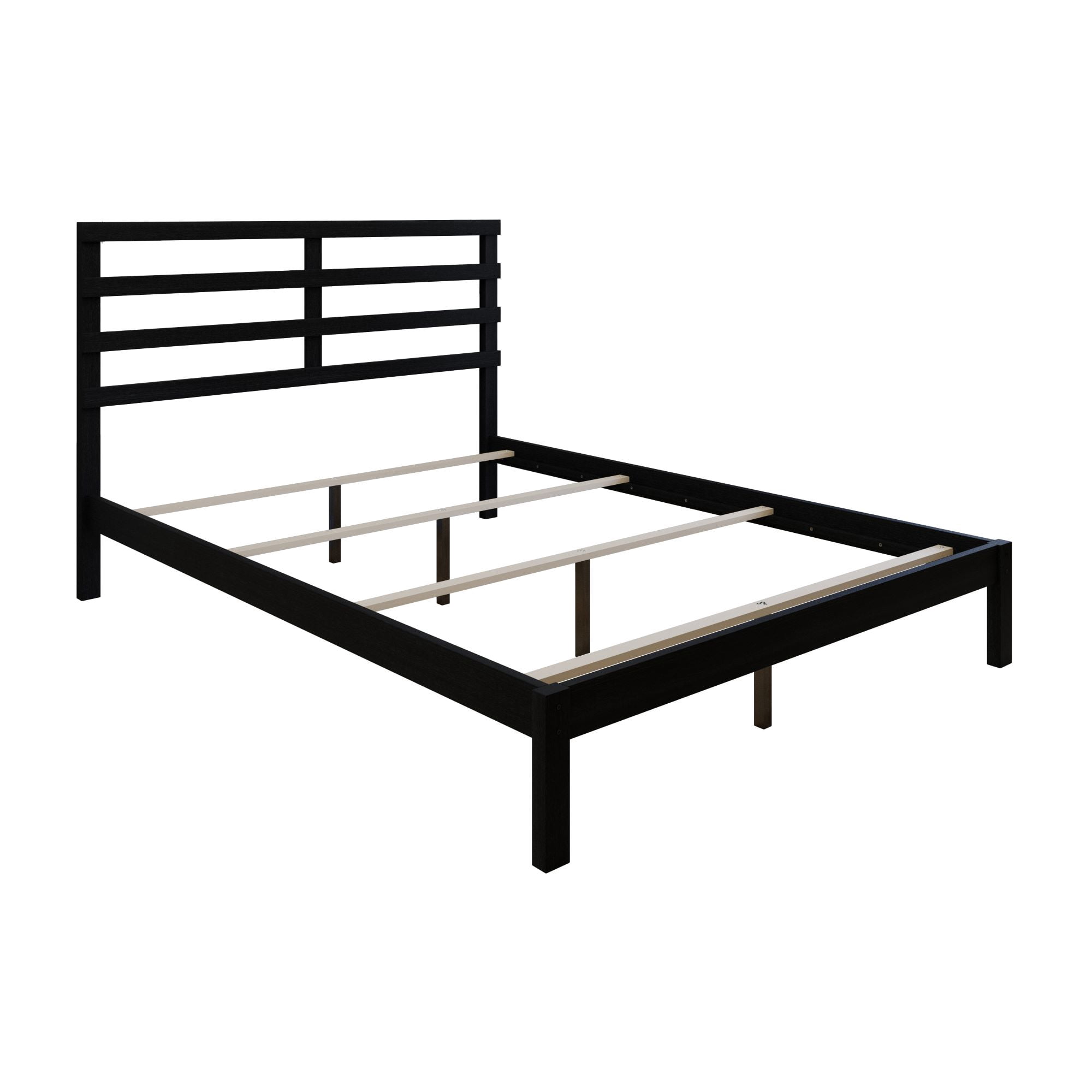 Home Design Winona Twin Wood Panel Bed Frame with Slatted Headboard and Sturdy Legs, Black, Easy Assembly