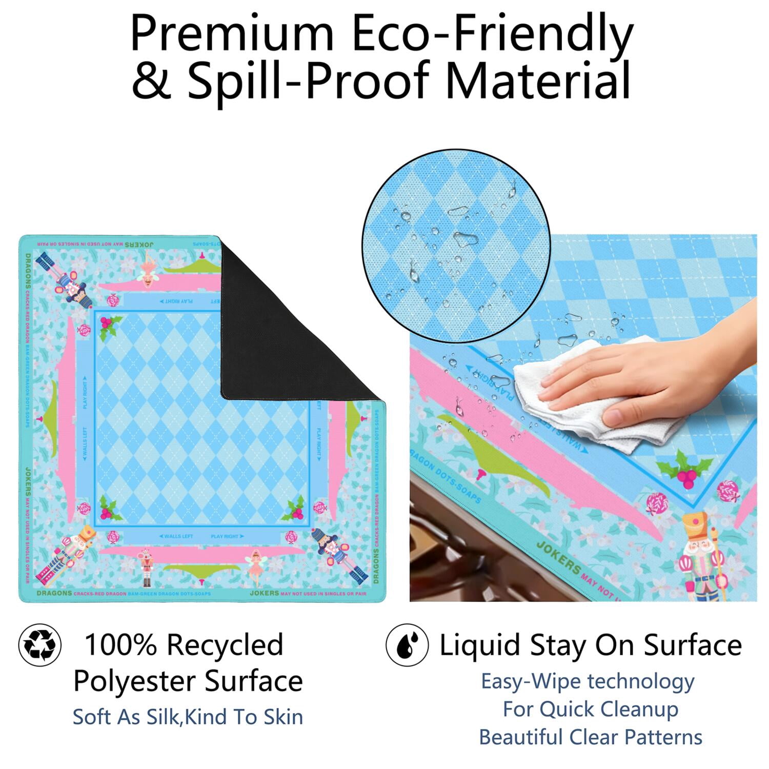 Blue Mahjong Mat for Table, 31.5*31.5in Anti Slip American Mahjong Table Cloth, Noise Reduction, Neoprene Mah jongg Mat with Carrying Bag & 3 Dices, Mahjong Accessories Gift for Board Tile Games Mats