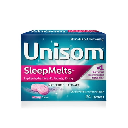 2 Pack Unisom QuickMelts NightTime Sleep Aid SleepMelts Insomnia Cherry 24 Each