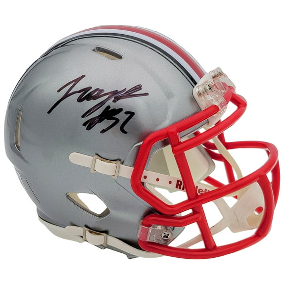 TreVeyon Henderson Autographed Ohio State Buckeyes Flash Silver Speed Mini Helmet Beckett BAS QR 202074