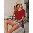 thumbnail image 4 of Women's V Neck T Shirts Casual Rolled Short Sleeve Side Split Summer Tops Loose Fit, 4 of 5