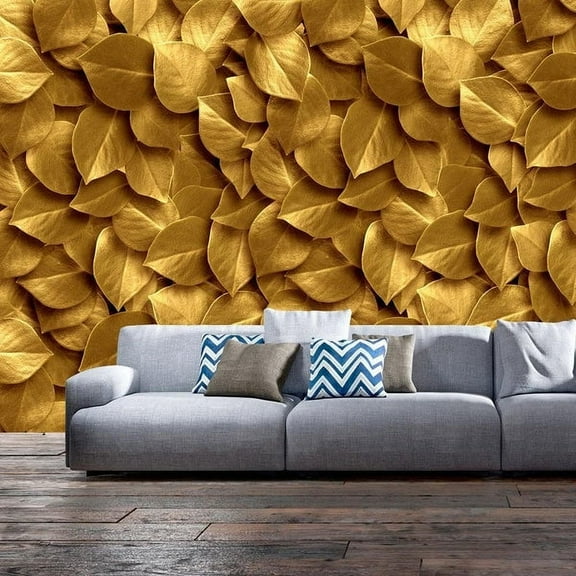 Tiptophomedecor Glam Wallpaper Wall Mural - Golden Leaves