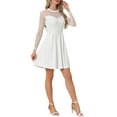 thumbnail image 4 of INSPIRE CHIC Women's Dress Heart Mesh Sheer Long Sleeve Gothic Cocktail Party Mini Dress L White, 4 of 7