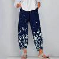 Pantalon Large pour Femmes Mode Décontractée avec Poches Taille Haute Élastique Imprimé Sport Coton Lin Capris pour Femmes Été Décontracté