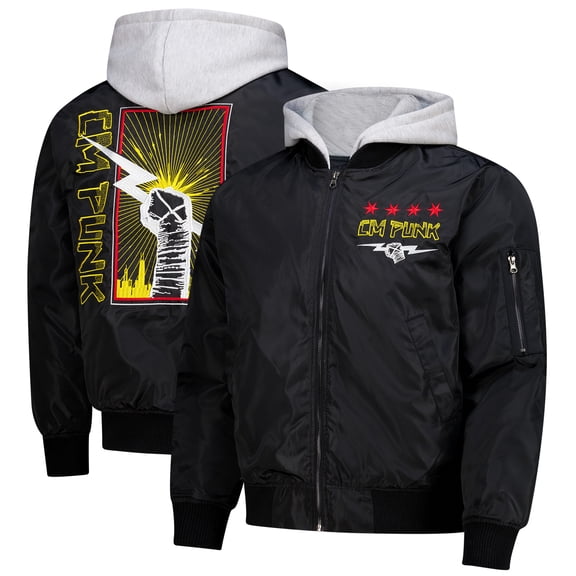 Men's Black CM Punk Hooded Bomber Jacket