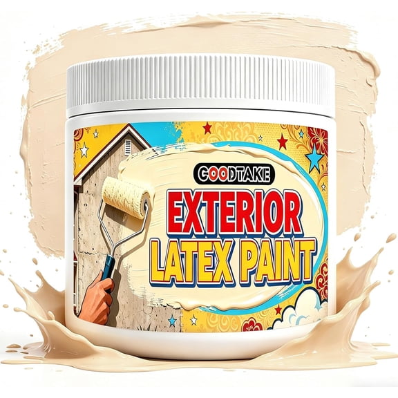 GOODTAKE Exterior Latex Paint - All-Weather Outdoor House Paint for Siding, Fences & Trim, Water Resistant & Easy Clean, 14 fl oz (350ml) Quick-Coverage (Light Yellow, 14 oz)