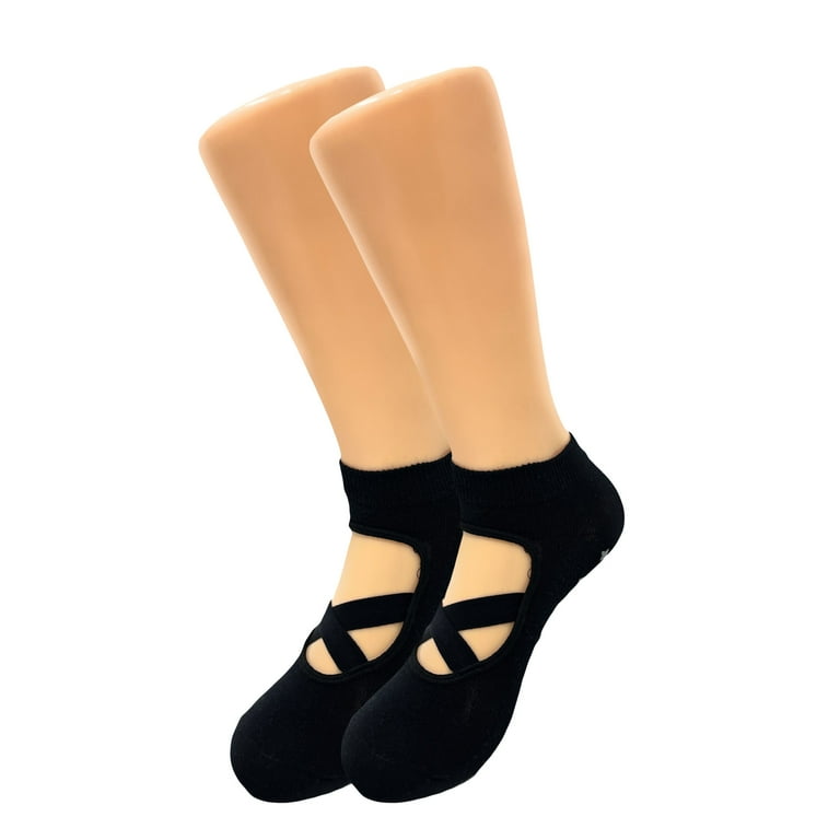 Black Non-Slip Yoga Pilates Grip Socks with Straps for Women 3 Pairs 
