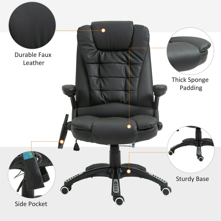 HOMCOM Executive Ergonomic PU Leather Heated Vibrating Massage Office Chair - Black