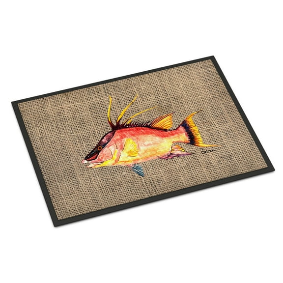 Hog Snapper on Faux Burlap Door Mat
