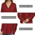 thumbnail image 5 of NeedBo Women's Blouse Satin Silk Button Down Shirts Casual Loose Long Sleeve Office Work Tunic Tops, Wine Red, 5 of 8