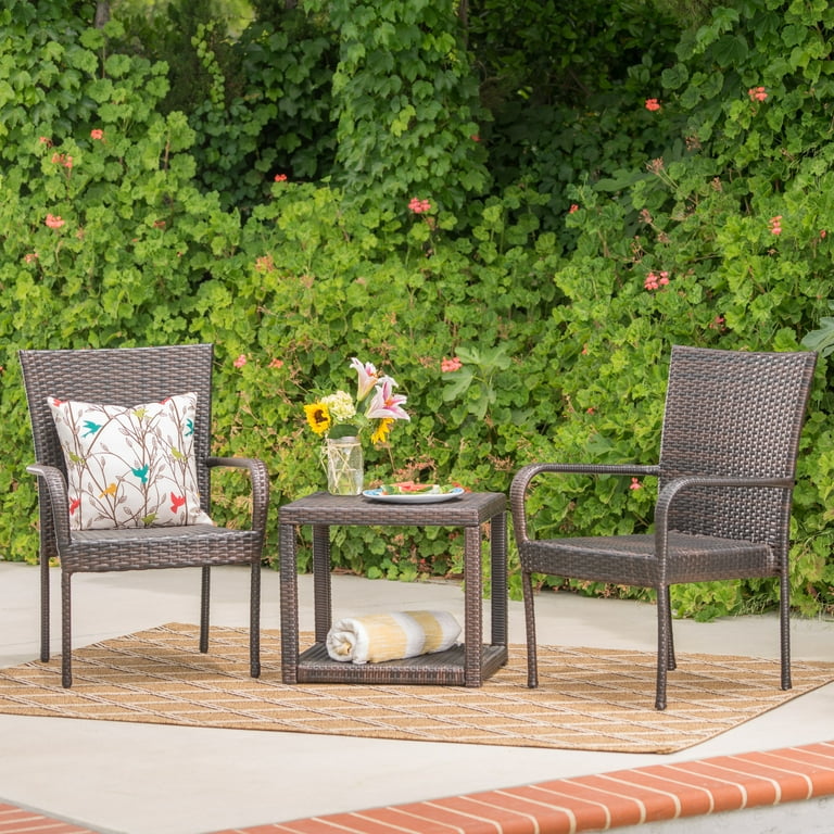 Kennedy Outdoor 3 Piece Wicker Stacking Chair Chat Set Multibrown Walmart