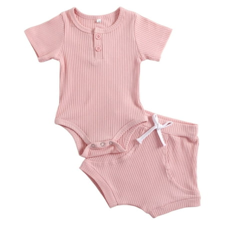 

Toddler Boys Clothes Summer Short Sleeve Solid Color Ribbed Tops Shorts Two Piece Casual Home Kids formal Suits for Boys