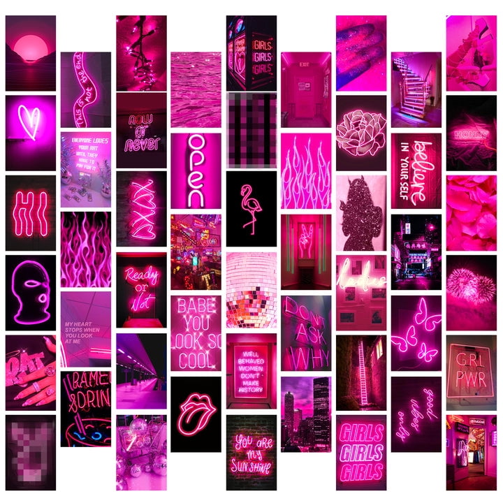 50PCS Pink Neon Aesthetic Pictures Wall Collage Kit, Aesthetic Picture
