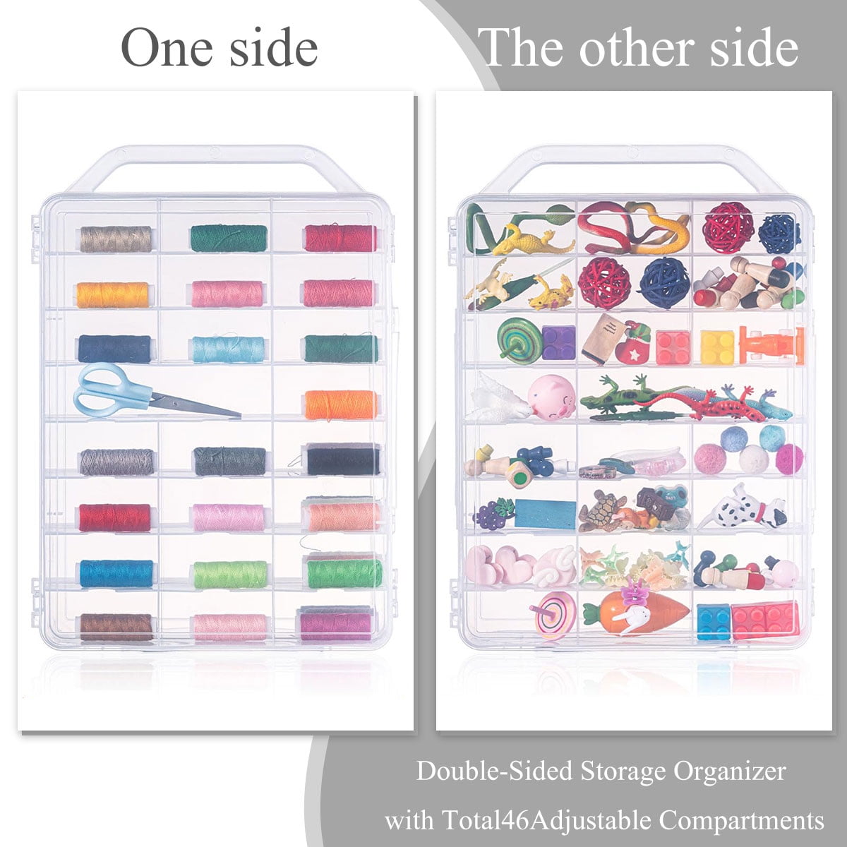Sewing Box Organizer Double Sided Thread Box Storage Clear Plastic Organizer Box for Embroidery and Sewing Threads Craft Storage Box 46 Grids