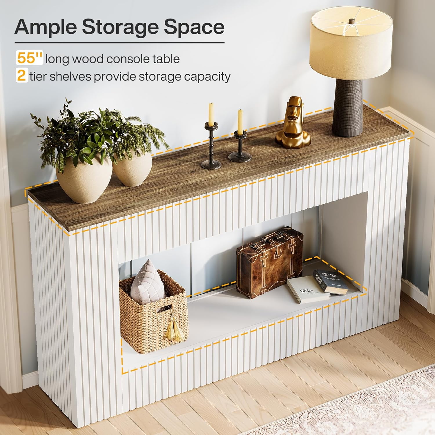 Tribesigns Modern Console Table, 55-Inch Wood Entryway Table with Storage, Narrow Long Sofa Table Behind Couch Table for Living Room, Foyer, Hallway, White