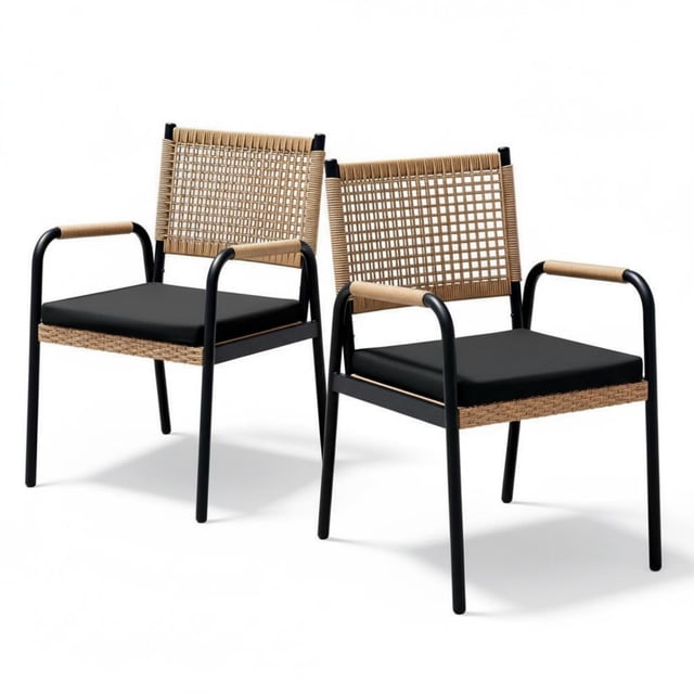 Garvee Paquete de 2 Sillas de Comedor para Exterior 20,67 x 22,83 x 33,07", Negro y Marrón